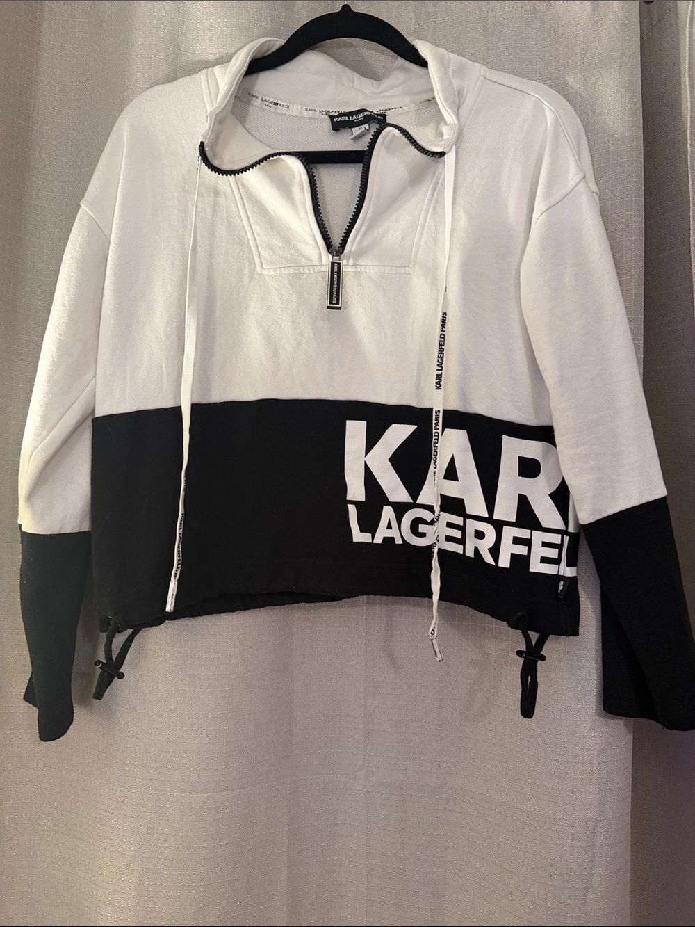 Karl Lagerfeld Black & White Colorblock Half-Zip Pullover Jacket